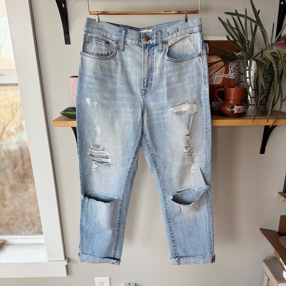 Madewell Light Wash Perfect Vintage Ripped Distressed Baggy Cuffed Jeans Size 28